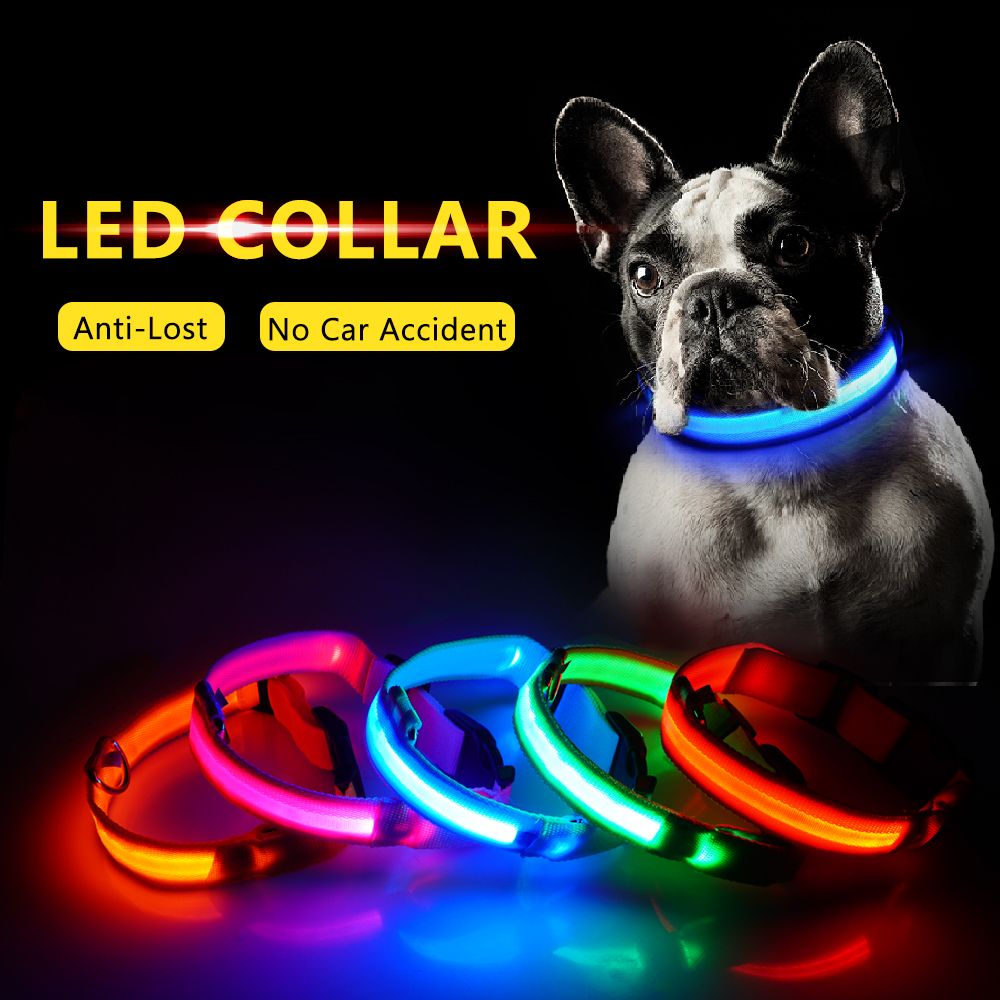2020 LED Nylon Pet Dog Collar Night Safety LED Light Up Flashing Glow