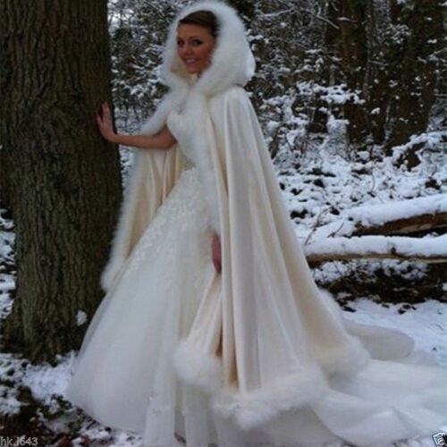 Bridal Winter Wedding Cloak Cape Hooded with Fur Trim Long Flower Girl Cloak 