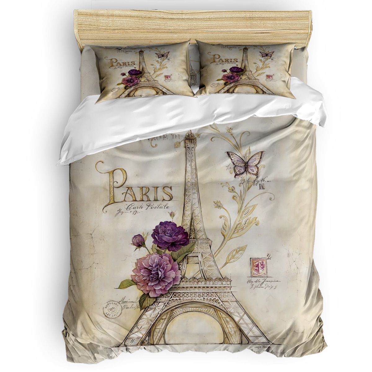 Familydecor Bedding Set Vintage Paris Tower Butterfly Duvet Cover