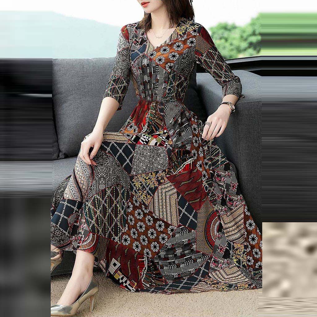 Vestidos Mujer Impresión Floral Manga Tres Cuartos Boho Vestidos Mujer Impresión Floral Manga Tres Cuartos Boho
