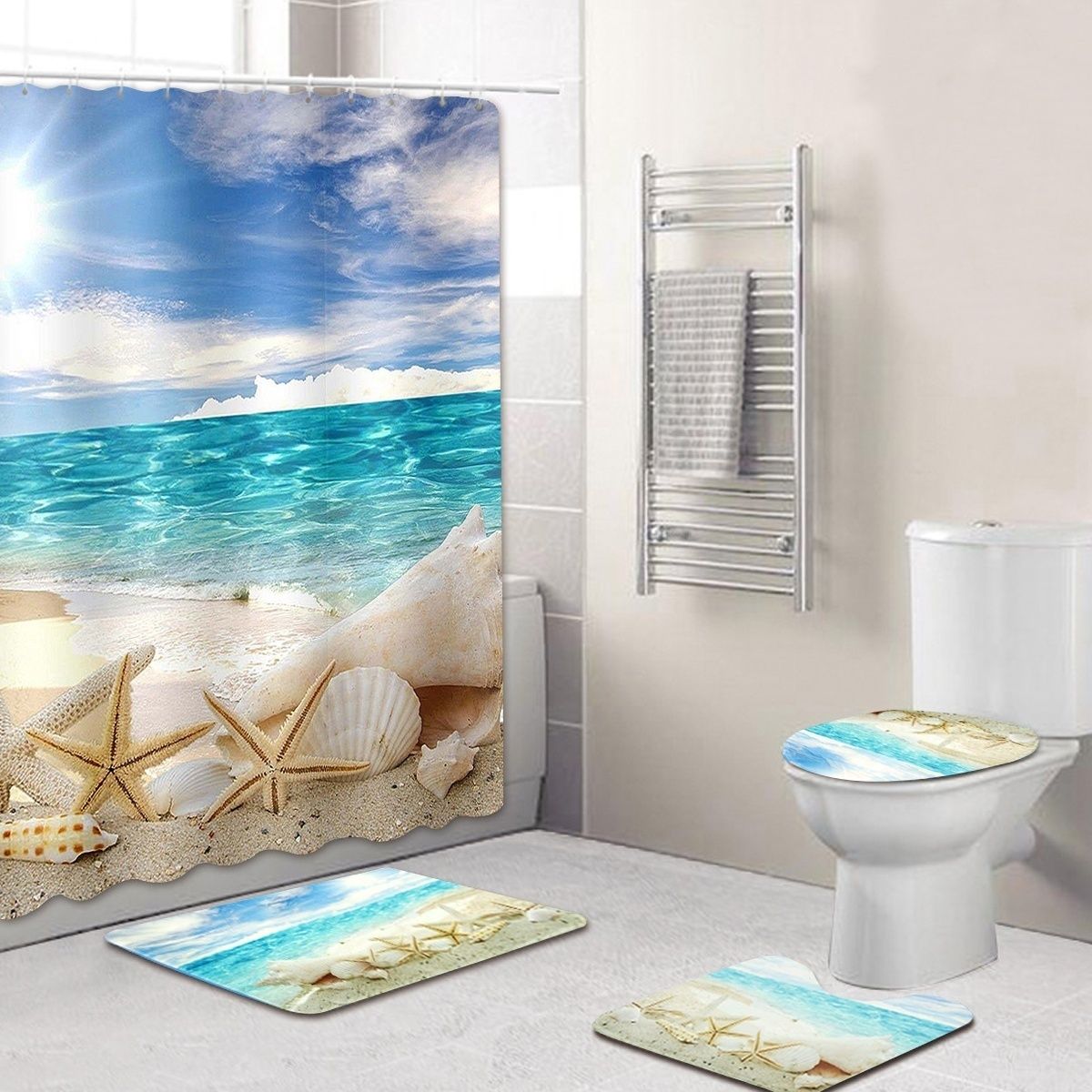 2019 Summer Bathroom Washroom Beach Seashell Peva Shower Curtain