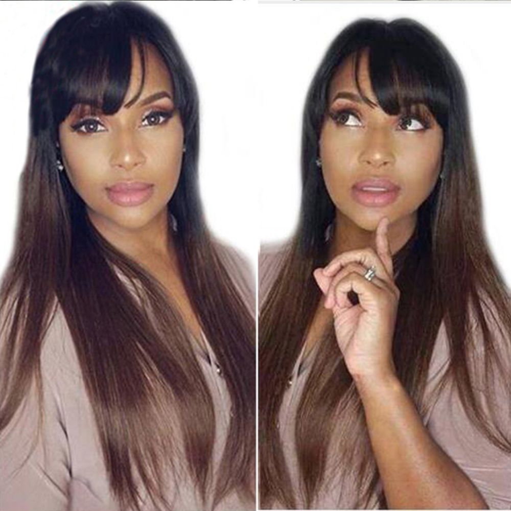 Lace Front Human Hair Wigs With Bangs 1b30 Ombre Straight 130