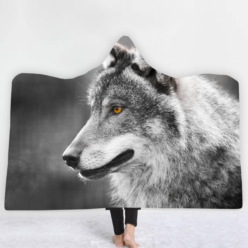 Wolf Sherpa Hooded Blanket Animal Sofa Throw Blanket Warmth Soft Air Conditioning Hood Comfort Machine Wash Blankets From Hobarte 20 02 Dhgate Com
