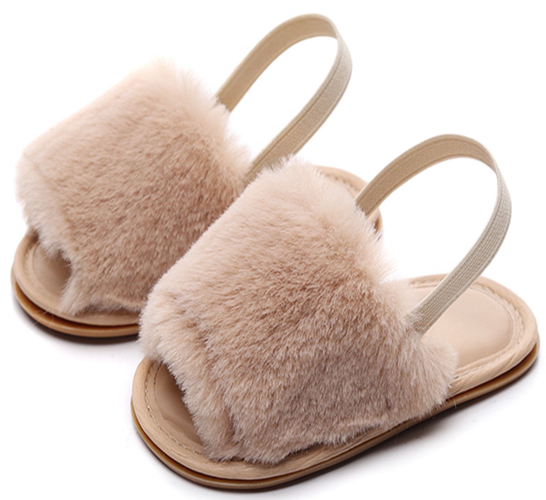 HONGTEYA Baby Girls Sandals Soft Soled Faux Fur Infant Toddler Summer Baby Moccasins Shoes Slippers