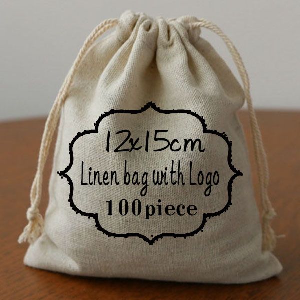 2019 Personalized Logo Linen Bag 12x15cm 13x17cm 15x20cm Pack Of