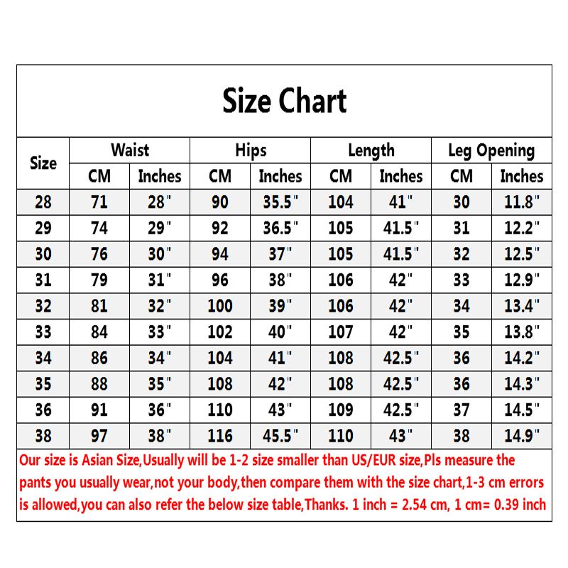 China Mens Pants Size Chart