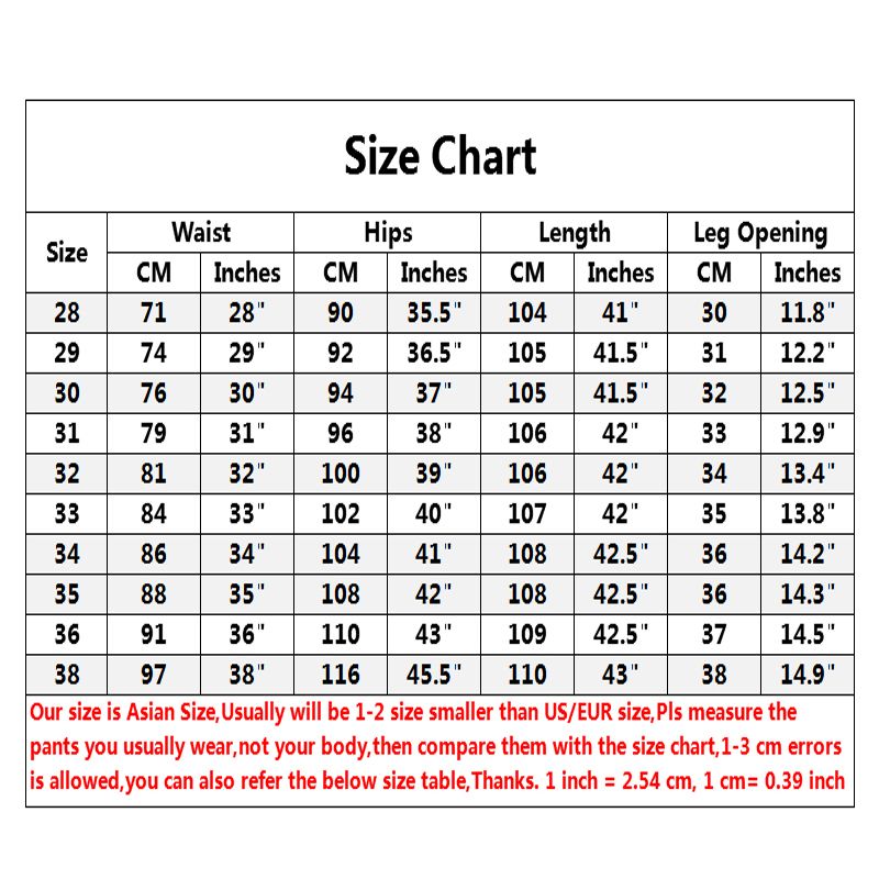 Mens Jeans Size Chart