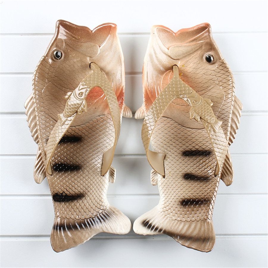 Funny fish slippers summer man outdoor cool shoes fish shaped bright color beach slippers -in 