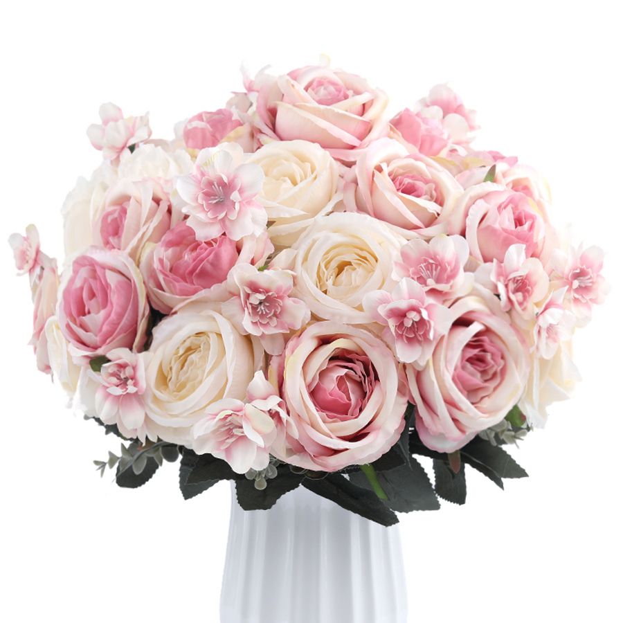 12 Head Artificial Flowers Silk Rose Fake Flower With Stem Wedding Party Bouquet