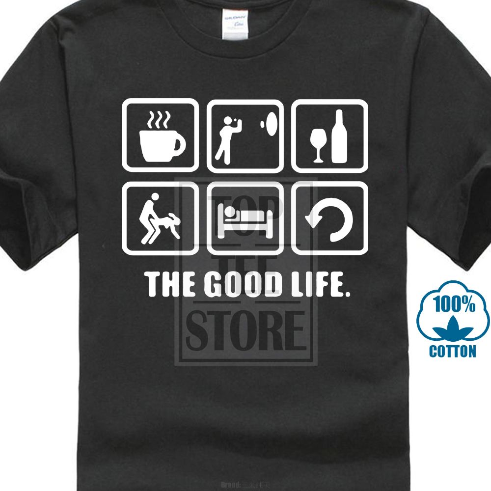 Camisetas estampadas Hombre Camiseta de manga The Good Life - Coffee Darts Wine Sex Sleep Camiseta