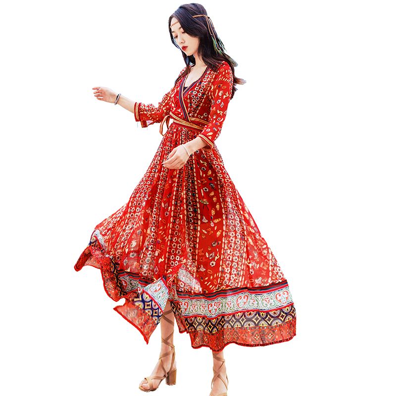 bohemian dress red