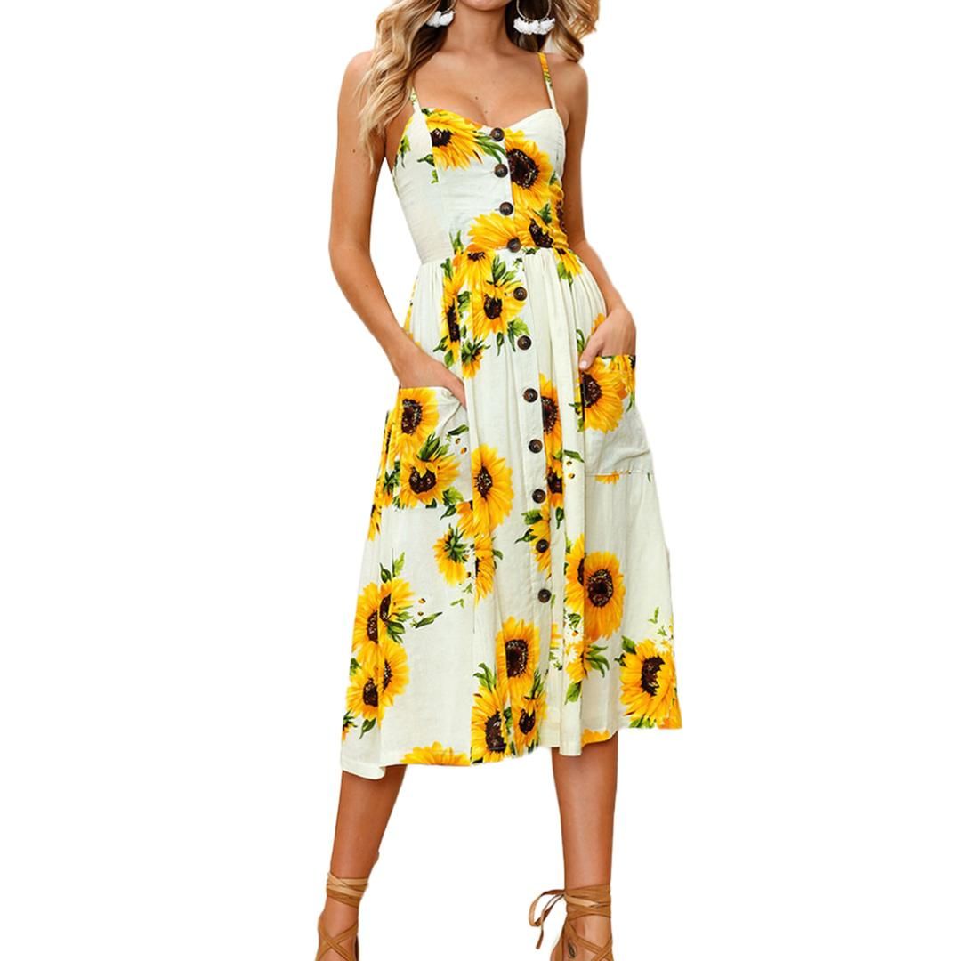 Bohemian Breathable Printed Floral Dress Women Summer Beach Dot