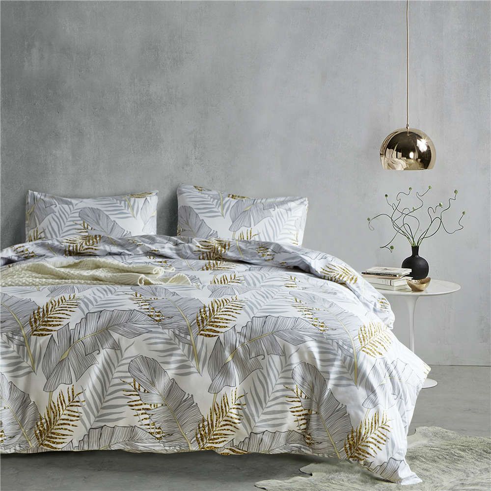 Bedding Set Leaf Pattern Duvet Cover Set Flat Sheet Pillowcase