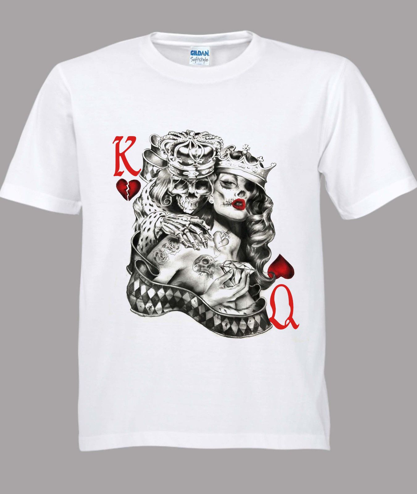 King Queen Of Hearts Tattoo Sugar Skull Poker Playing Card
