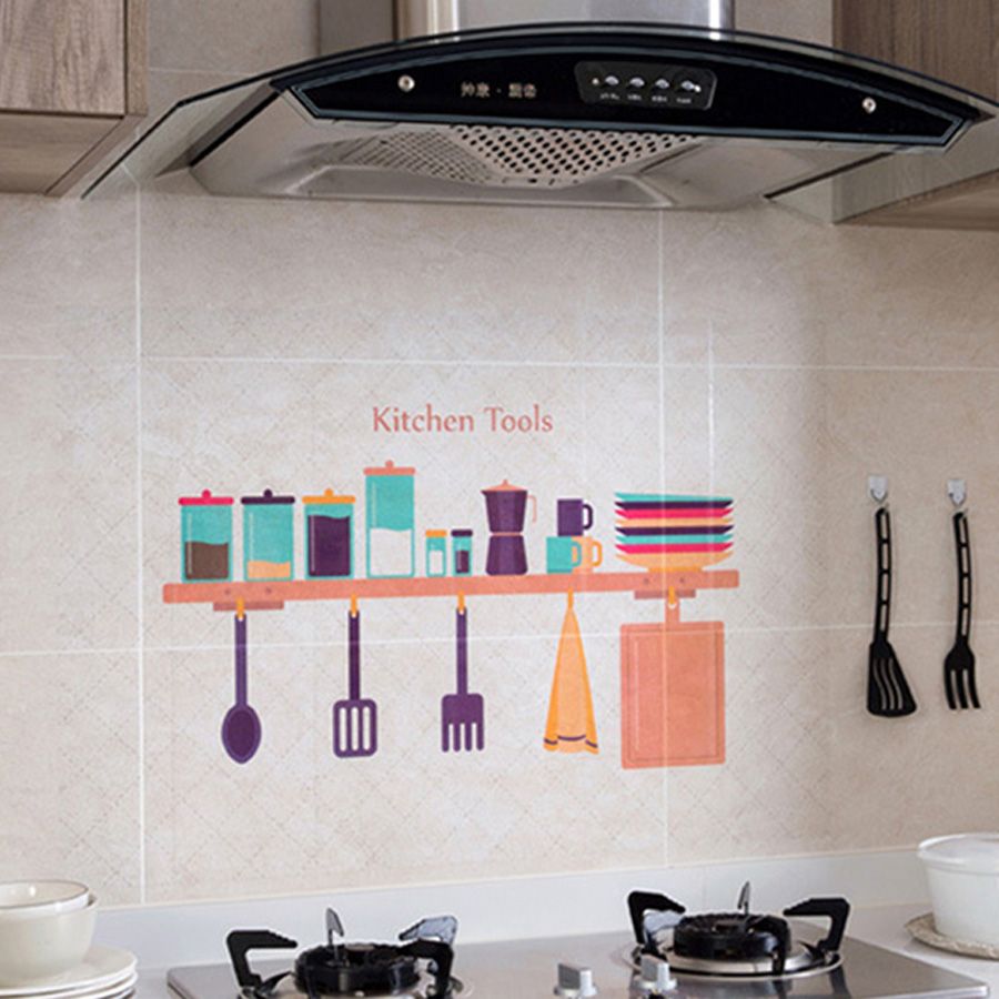 Home Kitchen Self Adhesive Oil Proof Stickers Wallpaper Waterproof Wall Sticker