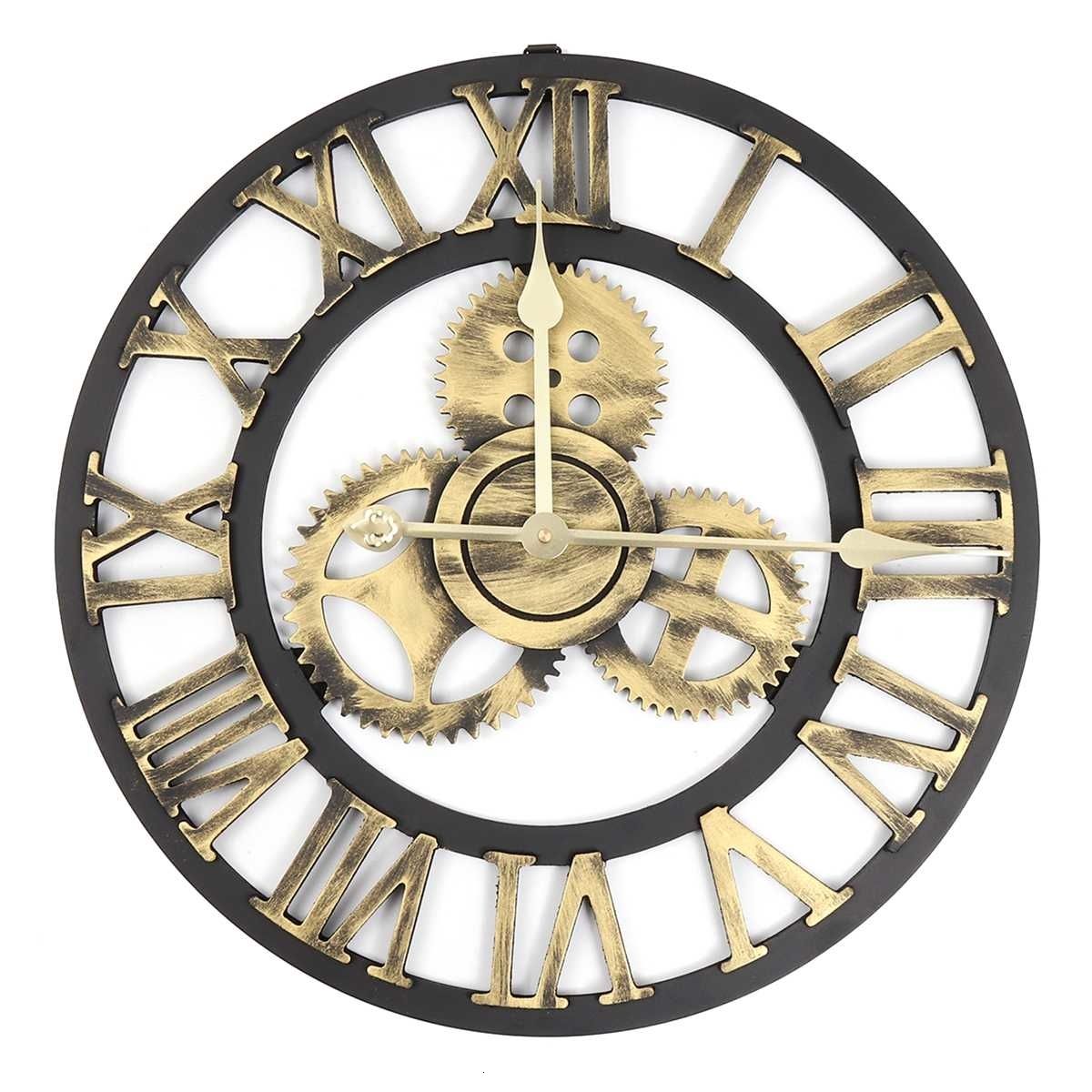 19 Inch 3d Round Vintage Wall Clock Large Roman Numerals Silent Rustic Wheel Horologe Art On The Wall Home Decoration 50cm Sh190924 Big Round Clocks Big Round Wall Clock From Hai07 54 11