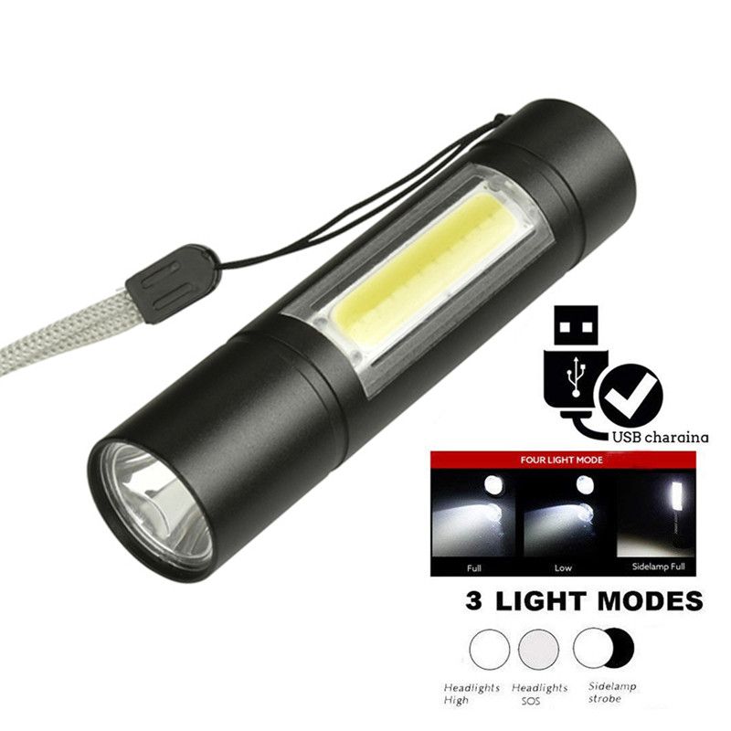 2000LM XML T6+COB LED Flashlight Hand Torch USB Charge Outdoor Waterproof Lamp