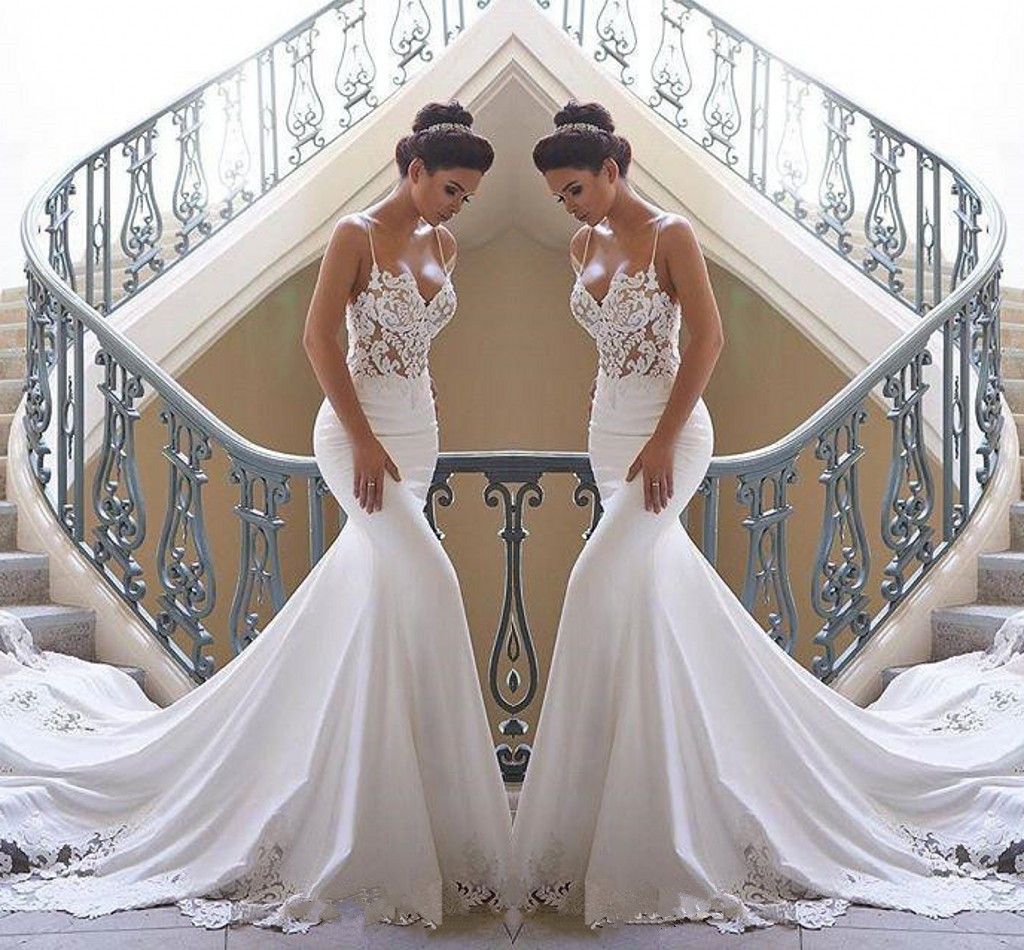 Acheter 2020 Bretelles Spaghetti Dentelle Sirene De Mariage De