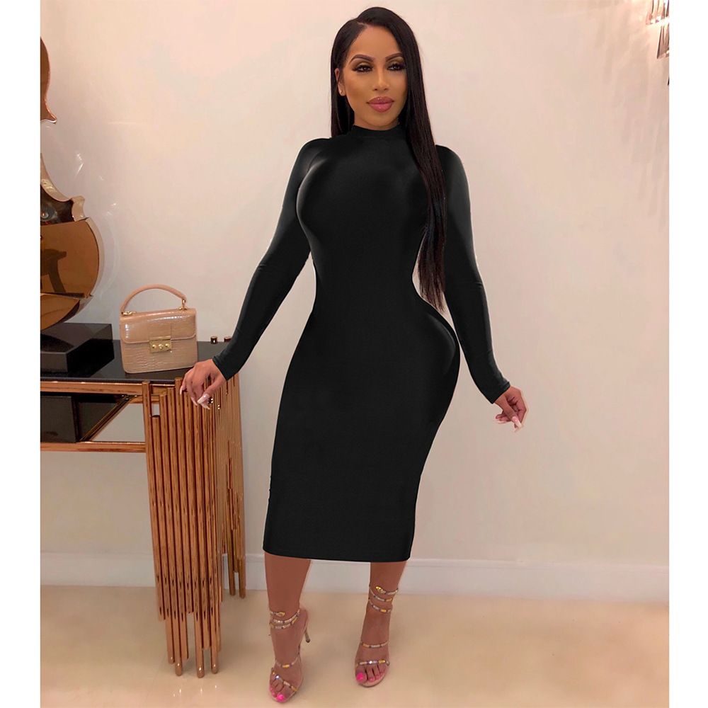 turtleneck backless dress