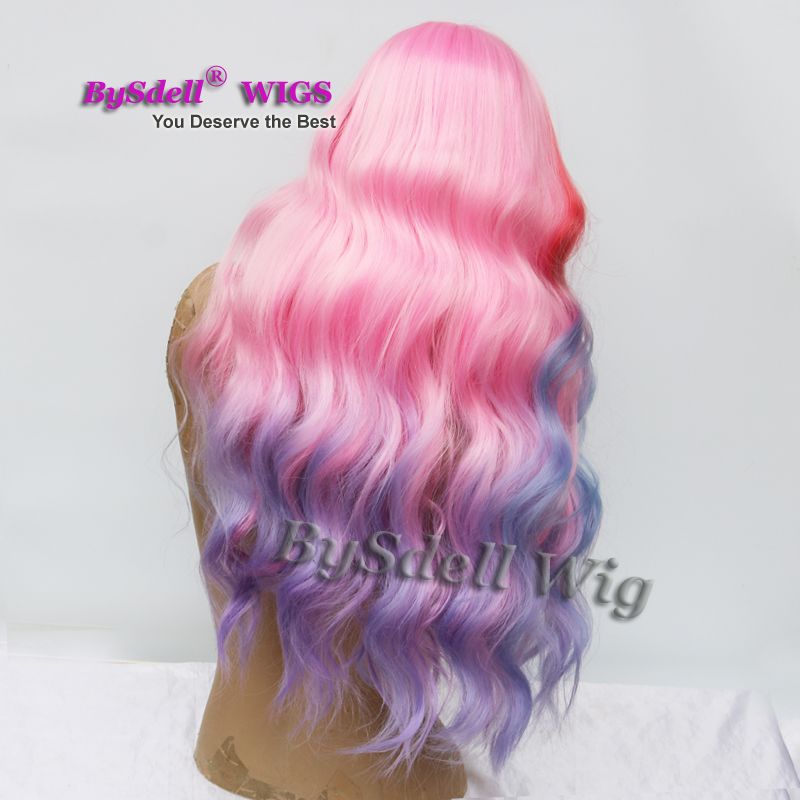 Long Synthetic Pastel Pink Purple Color Hair Mermaid Cosplay Party