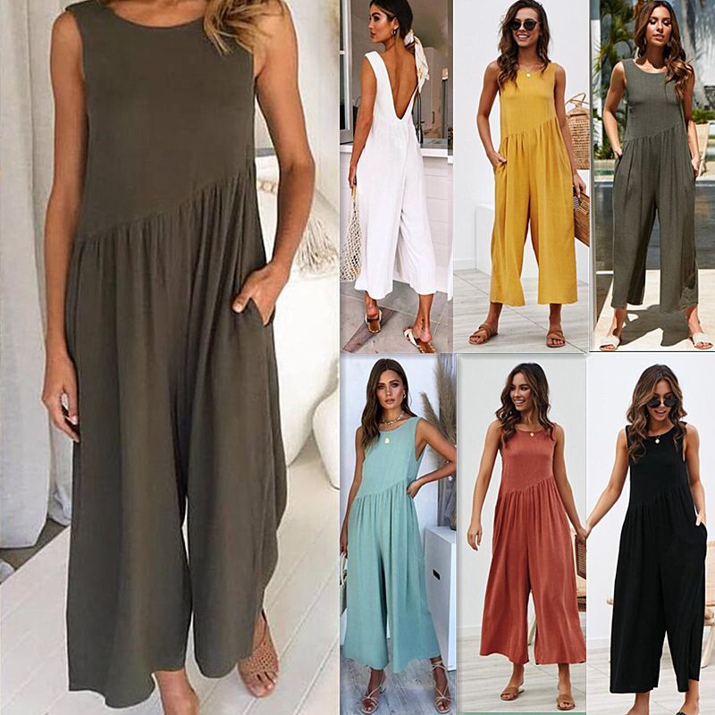 fashion casual loose solid color jumpsuits
