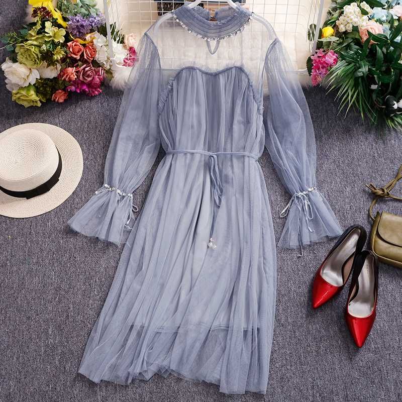 Compra Vestidos Casuales Elegante Malla Dulce Vestido De Fiesta De  Primavera Sólido Japonés Coreano Moda Chic Vestidos A Line Alta Cintura  2021 Barato | Entrega Rápida Y Calidad | Es.Dhgate