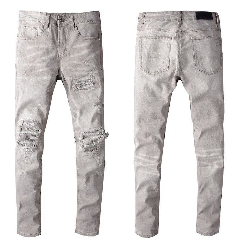 Compra Nueva Llegada Del Diseñador Del Mens Jeans Gris Claro Desgarro  Agujero MedaJeans Delgado Del Motorista De La Motocicleta De Hip Hop De Los  Pantalones Tamaño De Calidad Superior Para Hombre De