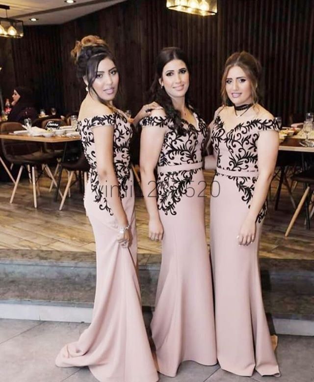 black and champagne bridesmaid dresses