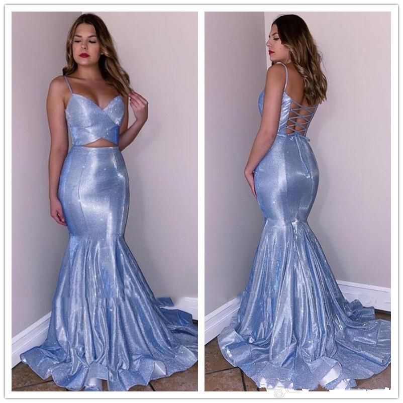 Abiti Eleganti Online.Metallic Mermaid Long Prom Dresses Criss Cross Straps Sparkly