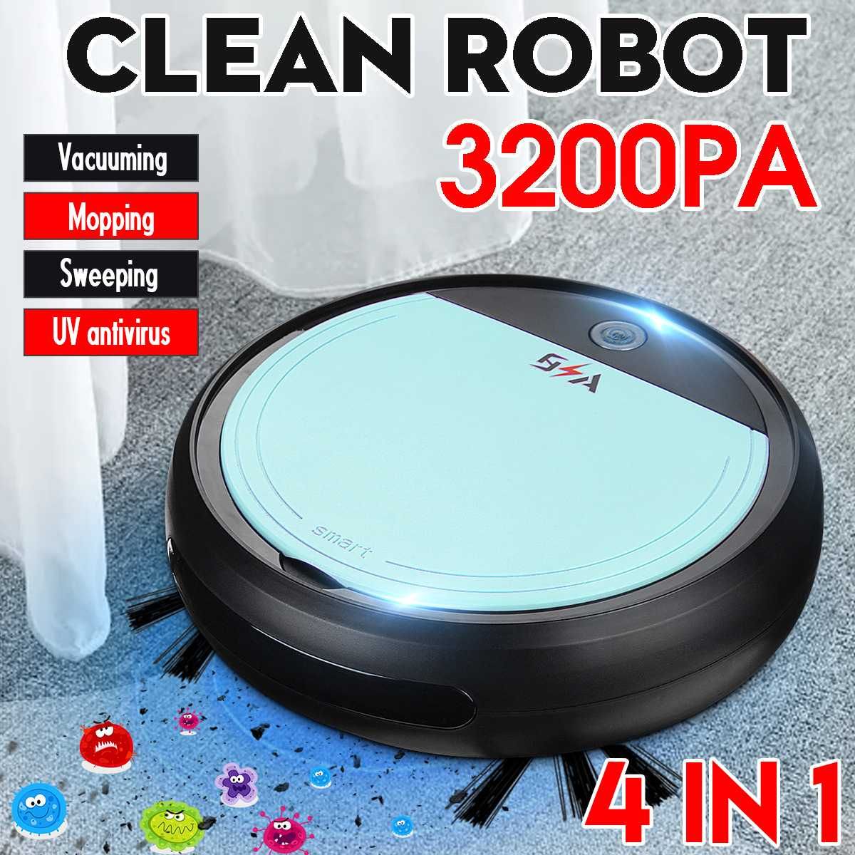 ACAMPTAR Rechargeable Smart Robot 4 in 1 3200Pa USB Auto Smart Sweeping Robot UV Sterilizer Strong Suction Sweeper Vacuum Cleaners Black and Green ACAMPTAR Rechargeable Smart Robot 4 in 1 3200Pa USB Auto Smart Sweeping Robot UV Sterilizer Strong Suction Sweeper Vacuum Cleaners Black and Green
