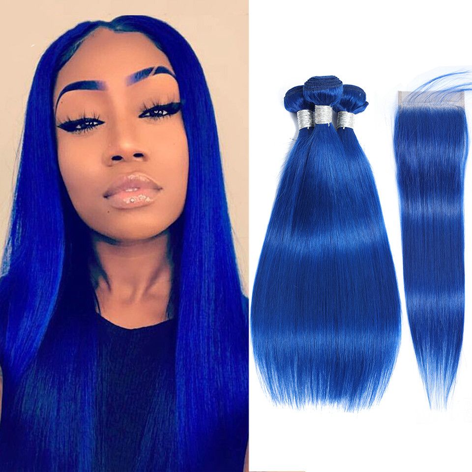 Blue Bundles With Closure Colored Brazilian Hair Weave Bundles With Closure Straight Human Hair Bundles And Closure Remy Hair Weft Weave Hair Extensions Human Hair Weave From Zuihangyuan 12 02 Dhgate Com