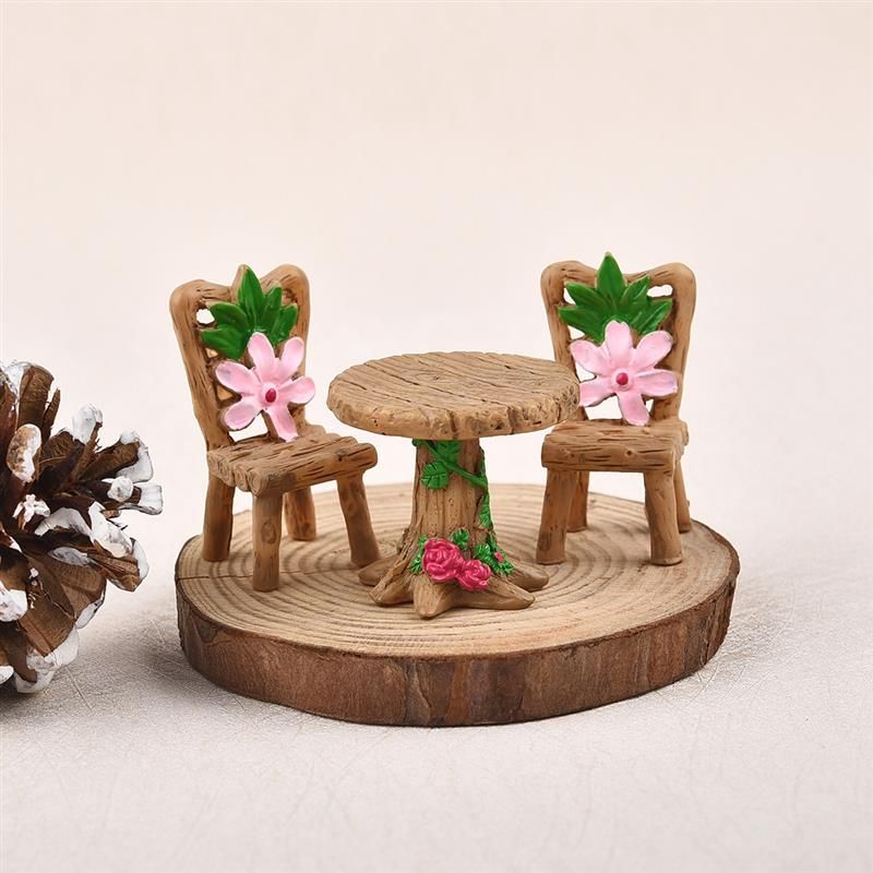 Table Chairs Miniature Landscape Fairy Garden Decoration Dollhouse Accessory ER