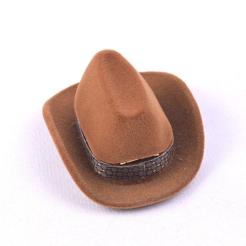 Cowboy Hat Shape Velvet Display Gift Box Jewelry Case For 'Necklace Earr.Y7