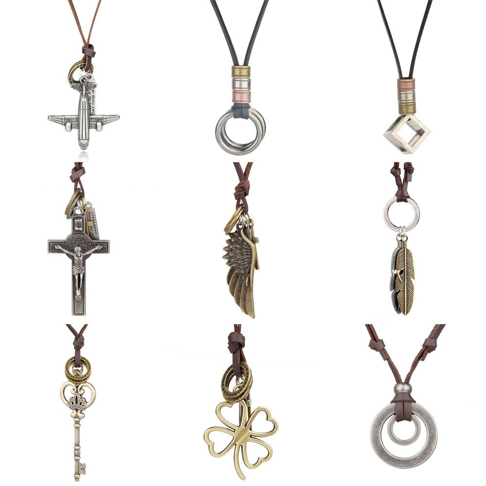 Men Vintage Fashion Necklace Pendant Adjustable Leather Rope Chain Men Vintage Fashion Necklace Pendant Adjustable Leather Rope Chain