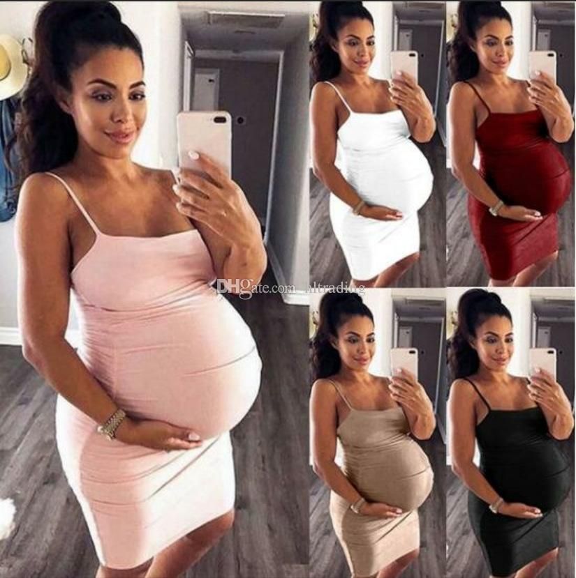 Ropa verano para embarazadas Sólido Sin mangas Vestido maternidad embarazada Sling Casual