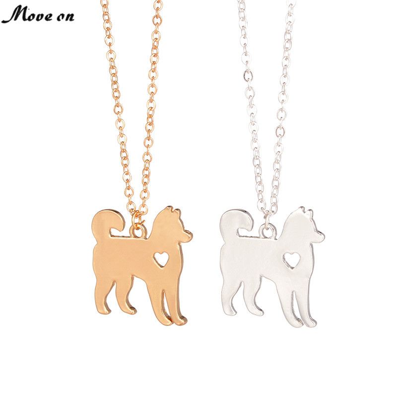 Gold Silver Plated Husky Dog Pendant Chain Necklaces Animal*Couples Jewelry\