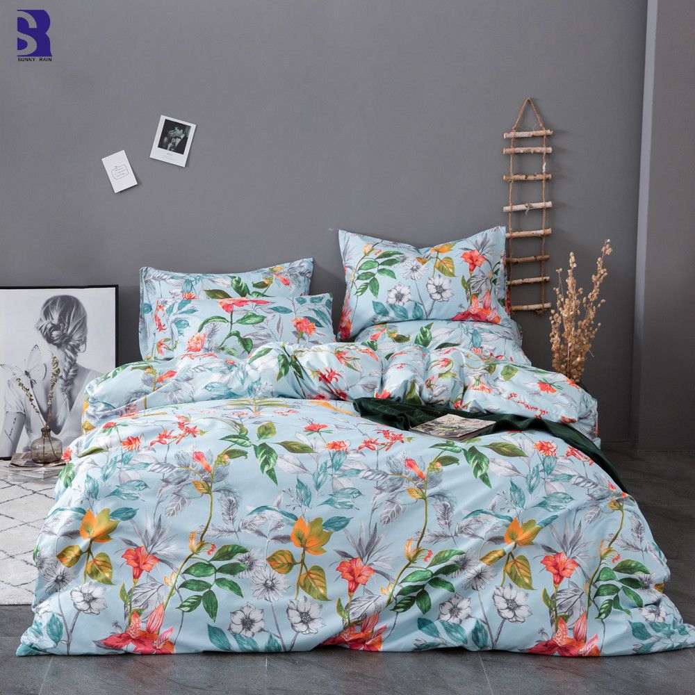 Sunnyrain Flowers Printed King Size Bedding Set Duvet Cover Set