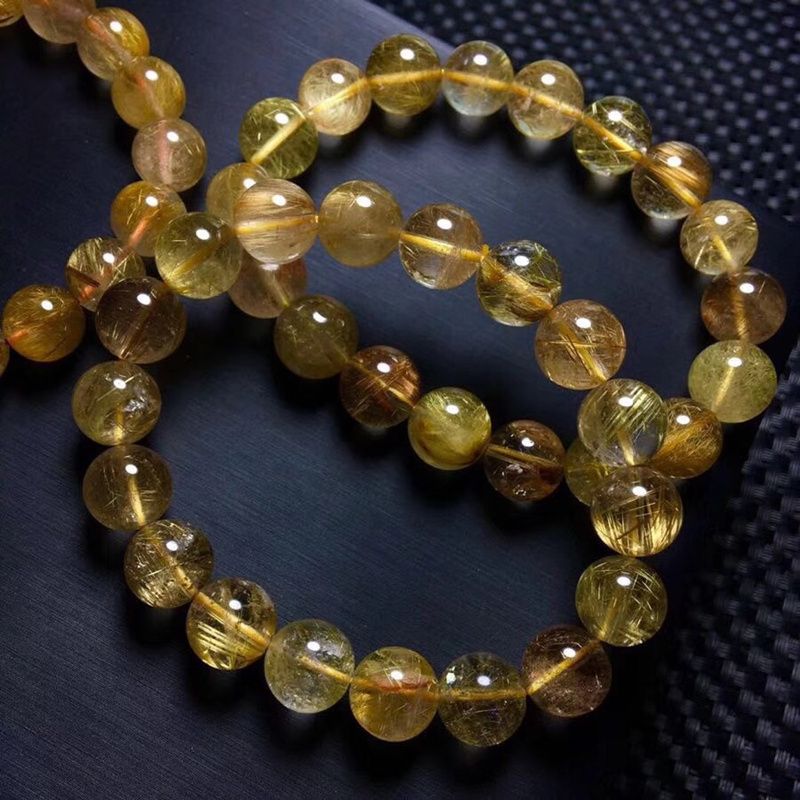 Wholesale Gold Rutilated Crystal Quartz Beads Bracelet Necklace Jewelry Making