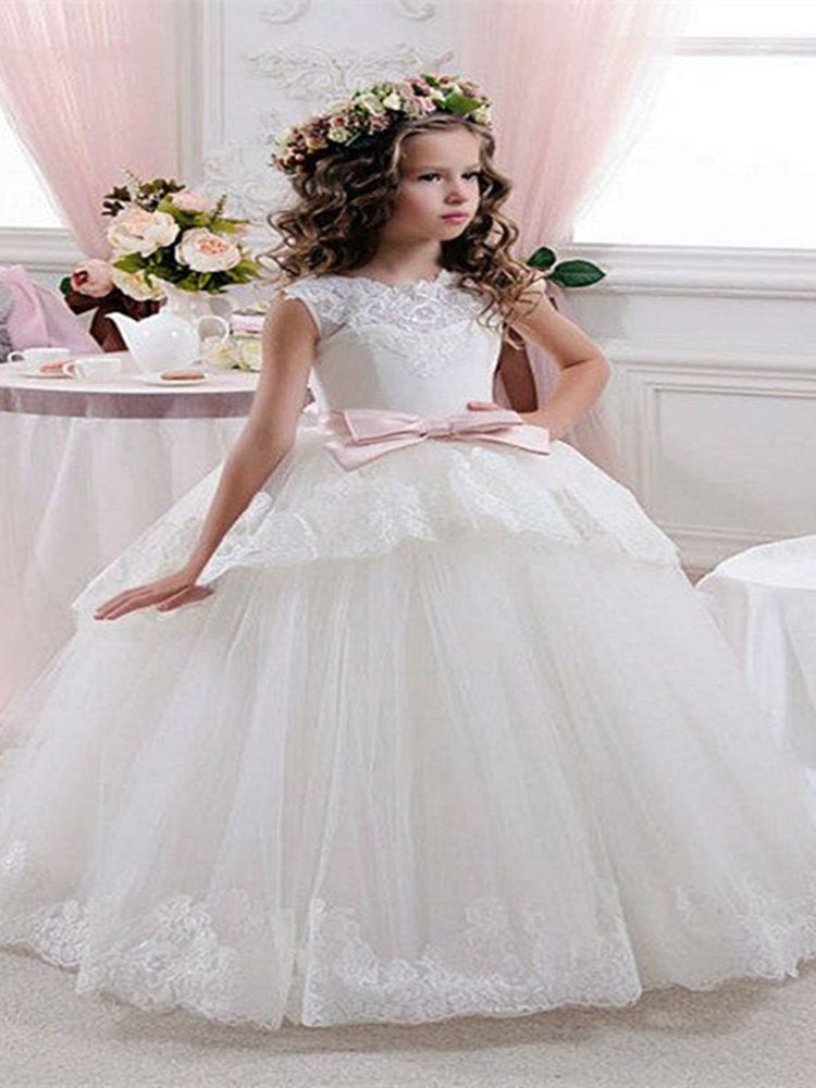 African Flower Girl Dresses Cap Sleeves Tulle Little Girl Wedding