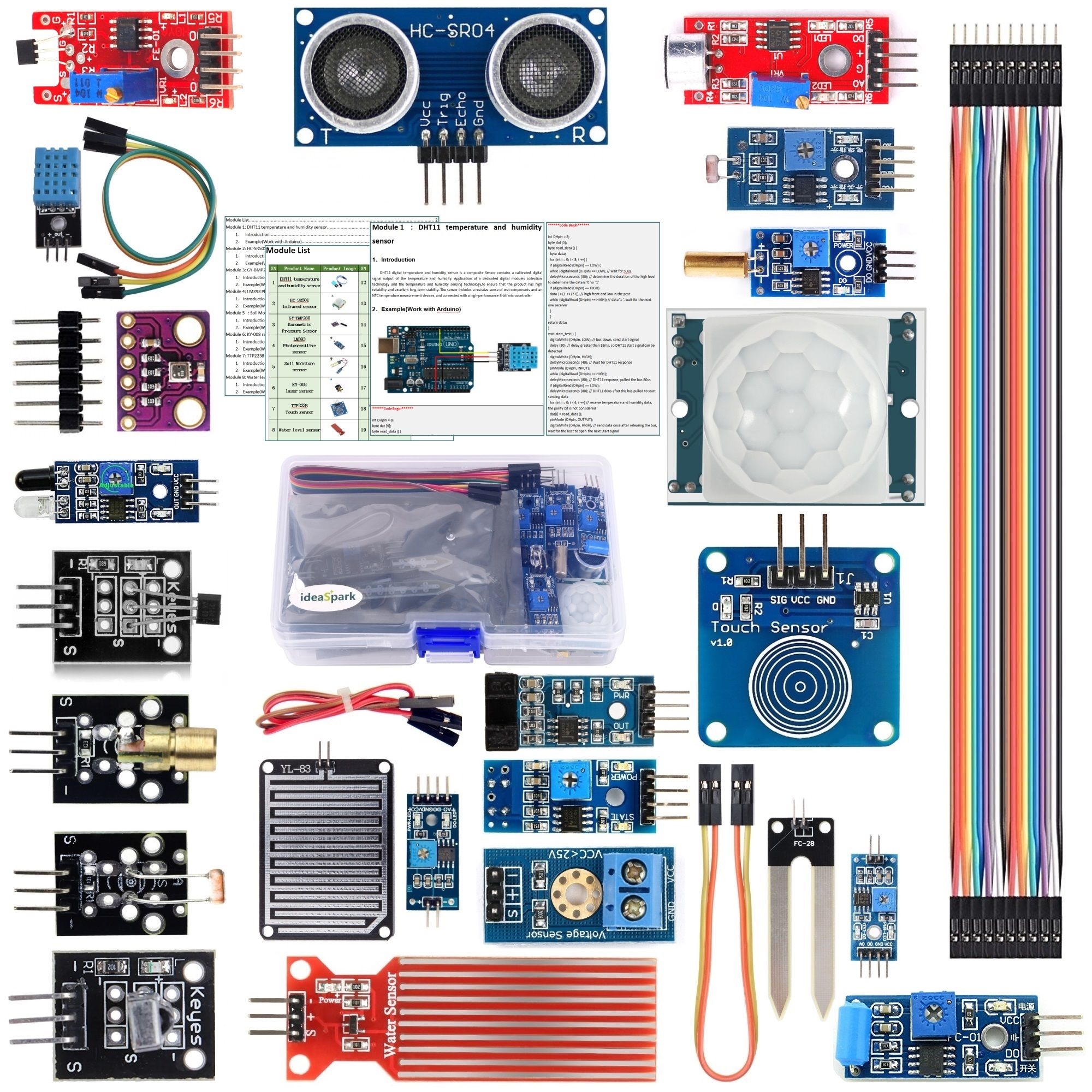 ideaspark Arduino Sensor Raspberry Pi Module Kits 22-in-1 for Arduino UNO R3 MEGA 2560 Nano Smart Home IoT Beginner Learning Starter Kit Tutorial Included 