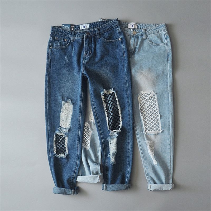 Compra Moda Casual Ahueca Hacia Fuera Pantalones De Mezclilla Azul Claro  Agujero Delgado De Malla De Verano Pantalones Vaqueros Rasgados Mujer  Pantalones Frescos Novio Barato | Entrega Rápida Y Calidad | Es.Dhgate