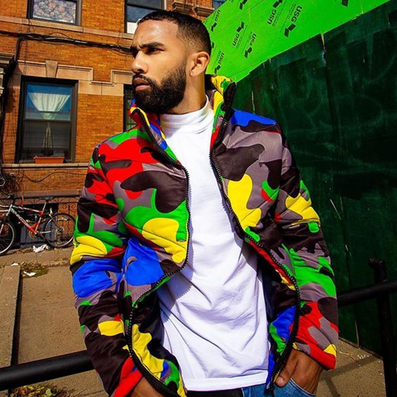 colorful camo puffer jacket