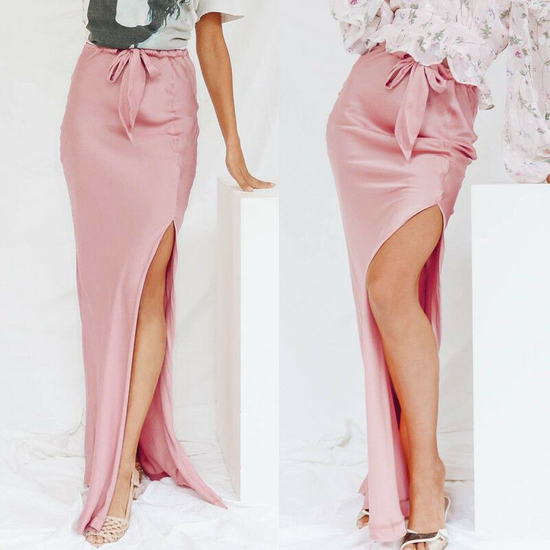 pink silk maxi skirt