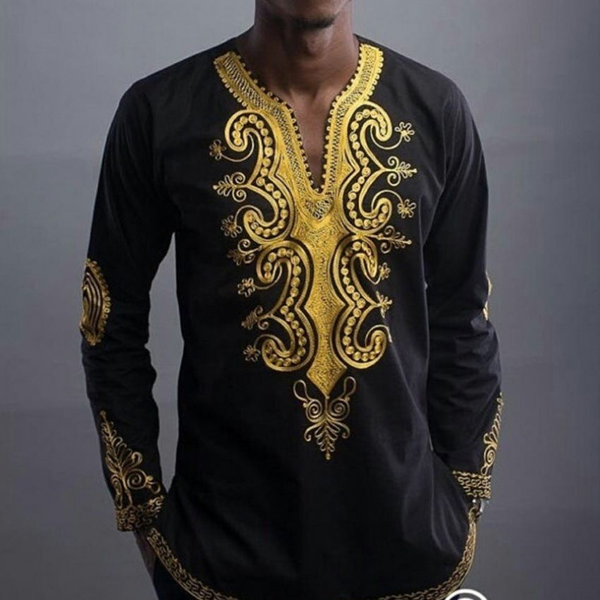 Satin Al Yeni Erkek Casual Ust Baskili Afrika Turk Etnik Ile Tshirt Erkekler Icin Moda Uzun Kollu V Yaka T Shirt Giyim Erkekler Tl262 07 Dhgate Comda