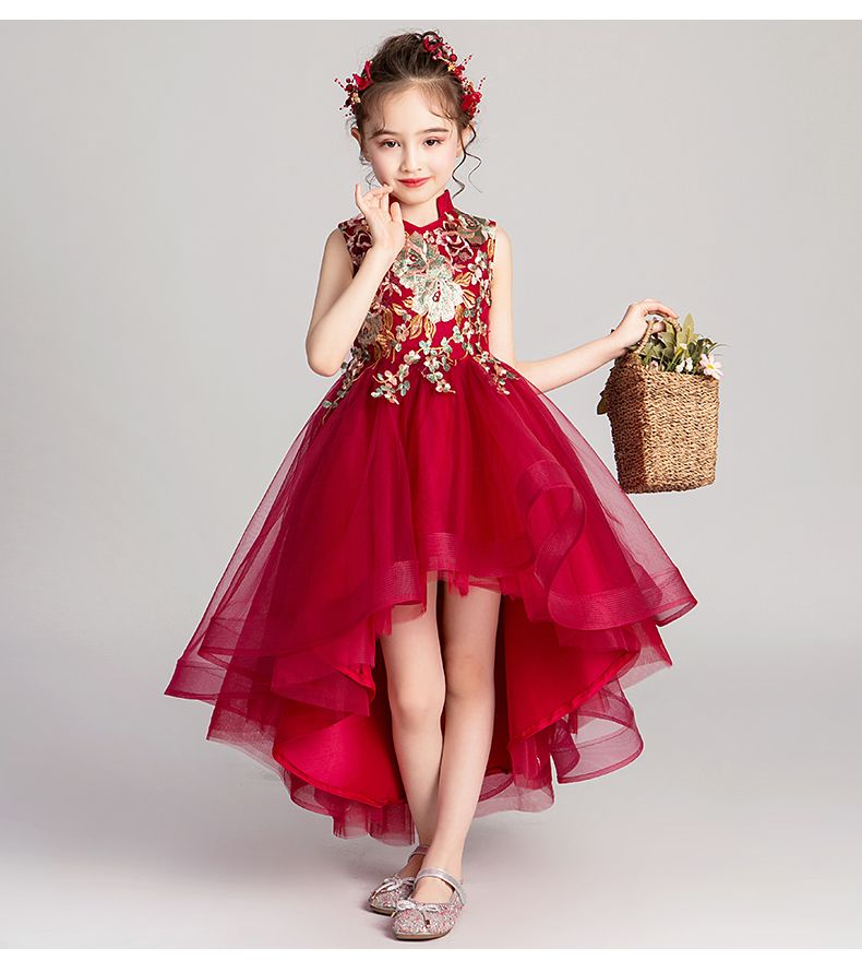 Kids Flower Girls Wedding Bridesmaid Party Dress High Low Princess Formal Gown