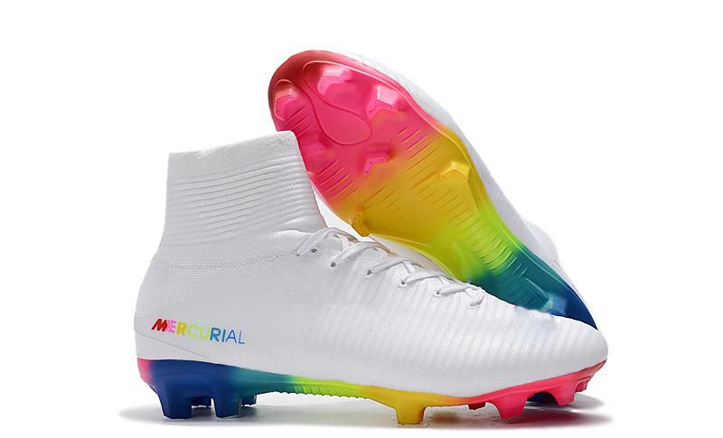 Compre Zapatos De Fútbol Originales De Arco Iris Rojo Blanco De Calidad  Superior Botines De Fútbol Mercurial Superfly V FG Botines De Fútbol De  Tobillo Alto Ronaldo Sports Sneake A 37,42 €