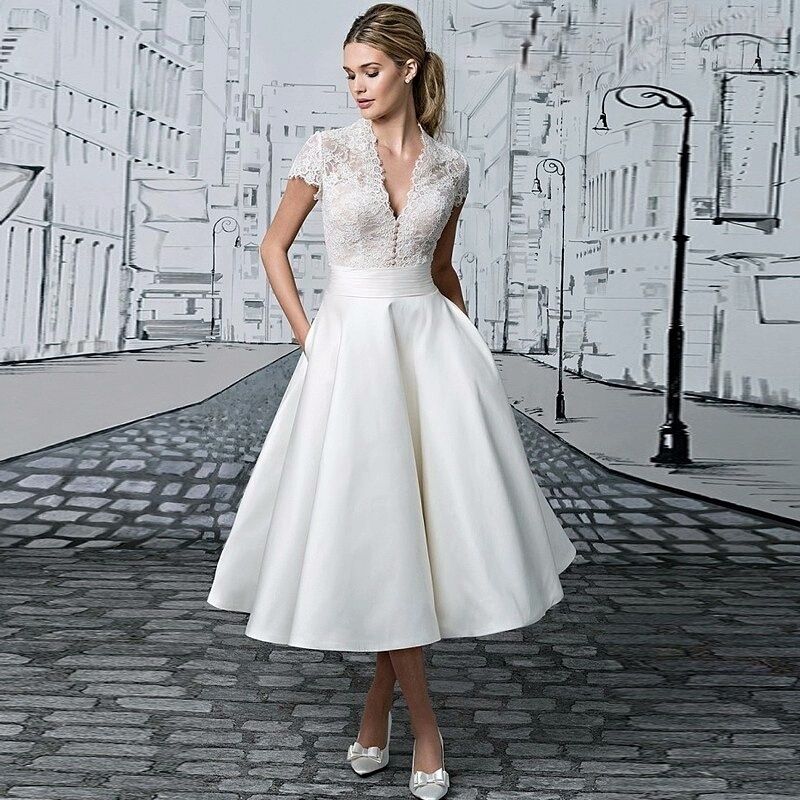 short v neck wedding dress