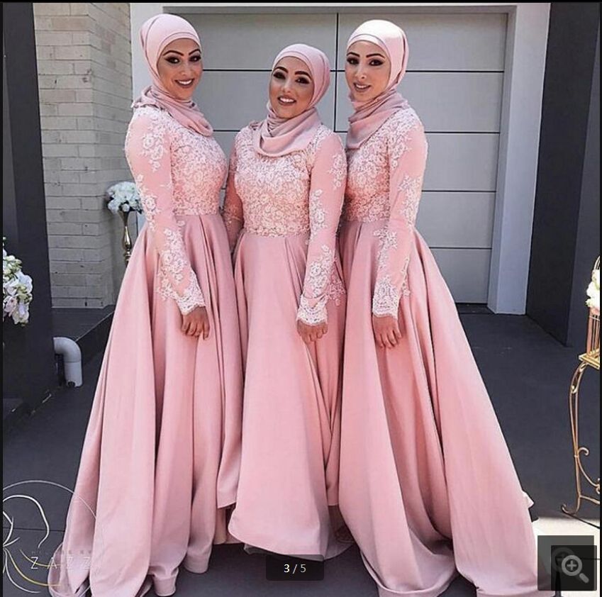 2019 Modest Long Sleeve Muslim Dress 