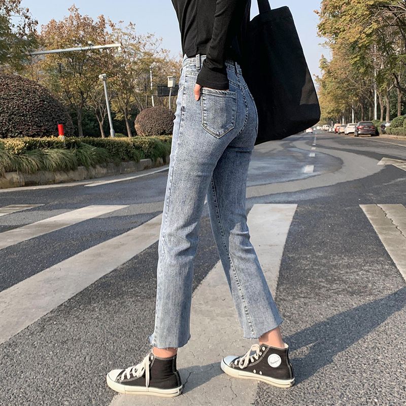 Venta al por mayor-2020 Casual Denim Mamá Boot Cut Pants Blue Ripped Jeans Mujer