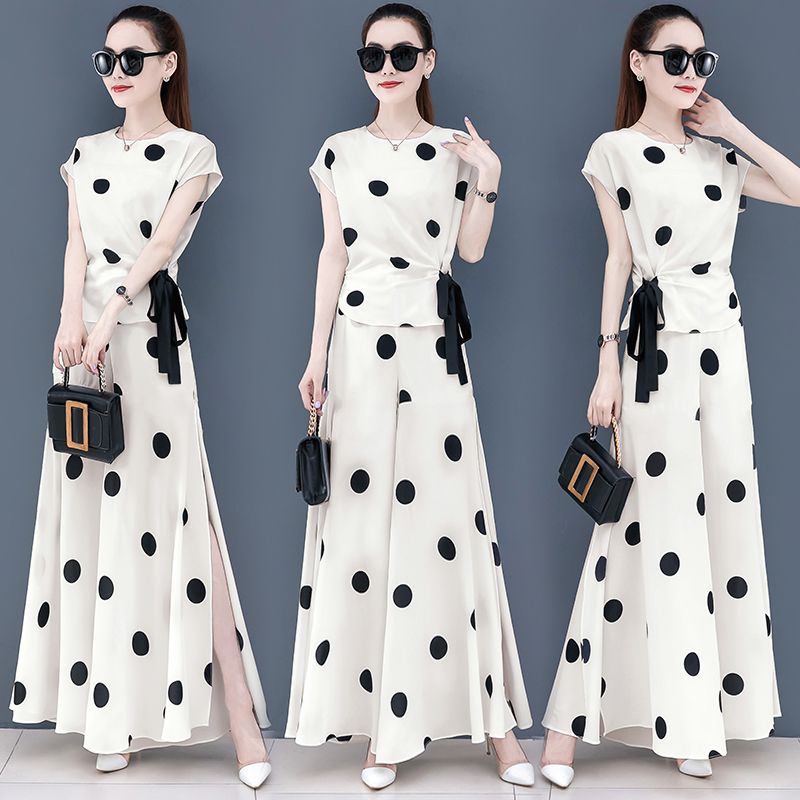 white polka dot two piece set